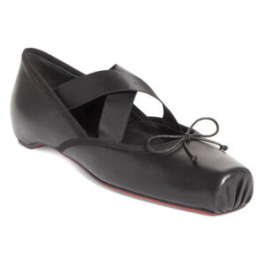 NWT Christian Louboutin  Black Cassiasticina Leather Ballerina Flats 38